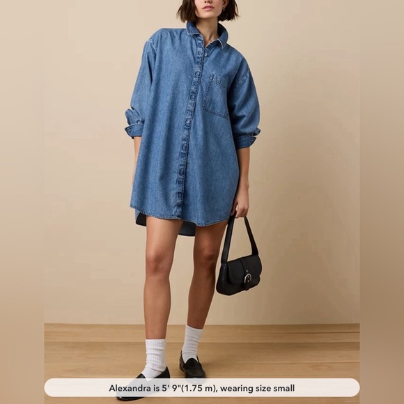 NWT AE Dreamy Drape Long-Sleeve Shirt Dress - Picture 2 of 2